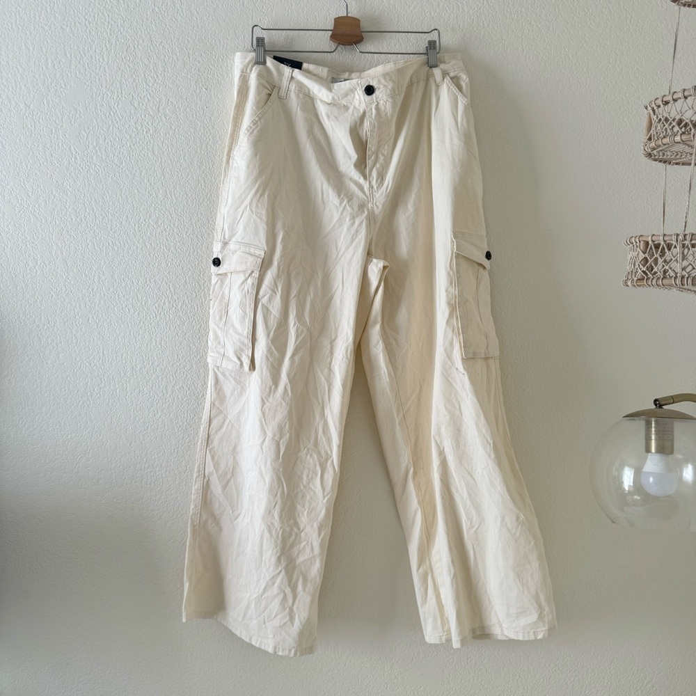 NEW American Bazi Ivory White High Rise Wide Leg Womens Cargo Pants